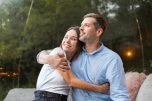 Couple inside tent at glamping